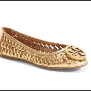 Tory Burch Huarache Ballet Flat Gold Size 8